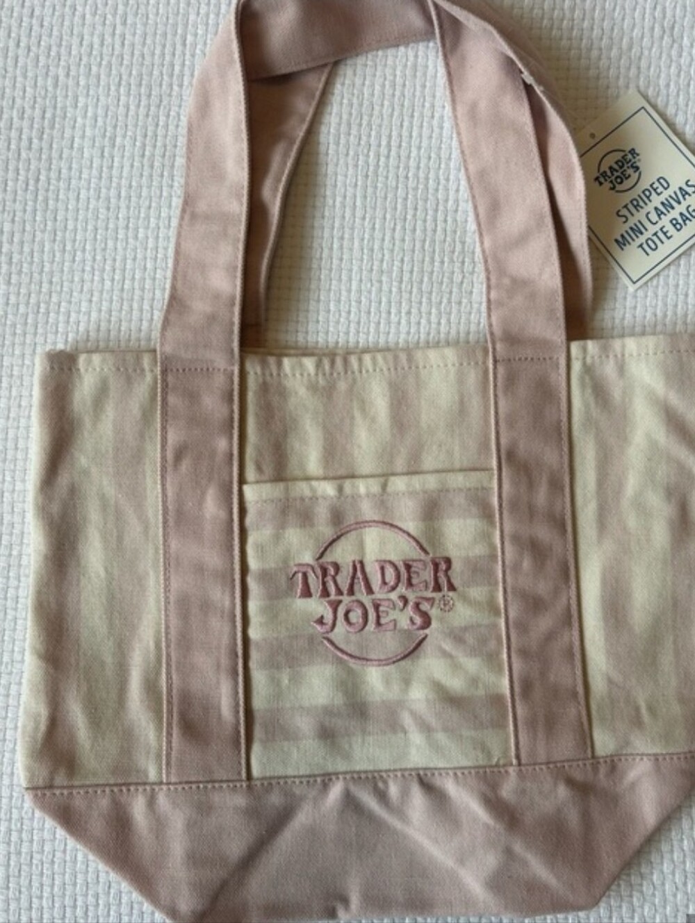 NWT- Trader Joe's Light Lavender Striped Canvas Tote Bag